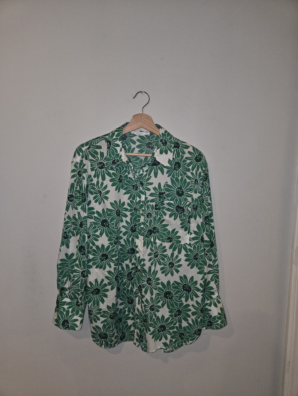 Mango Limited Edition Green Floral 100% Cotton Oversized Button Down Shirt S